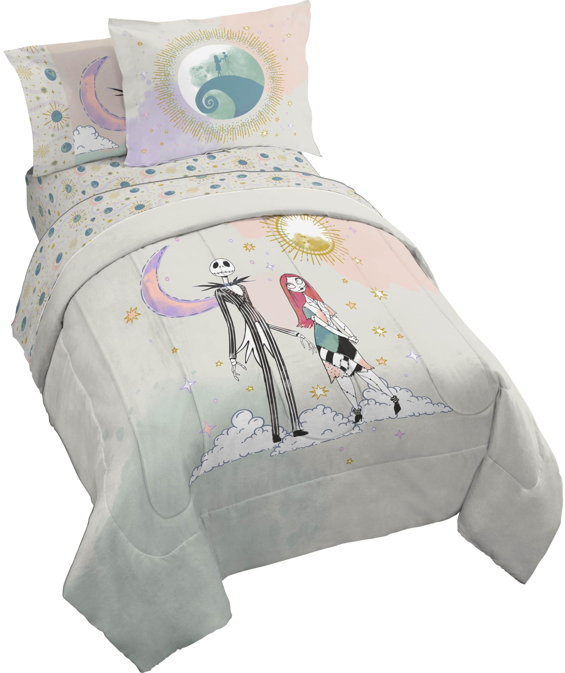 Disney Nightmare Before Christmas Full Size Comforter Set - 7 Piece Jack And Sally Bedding Includes Sheet Set & Pillow Covers -