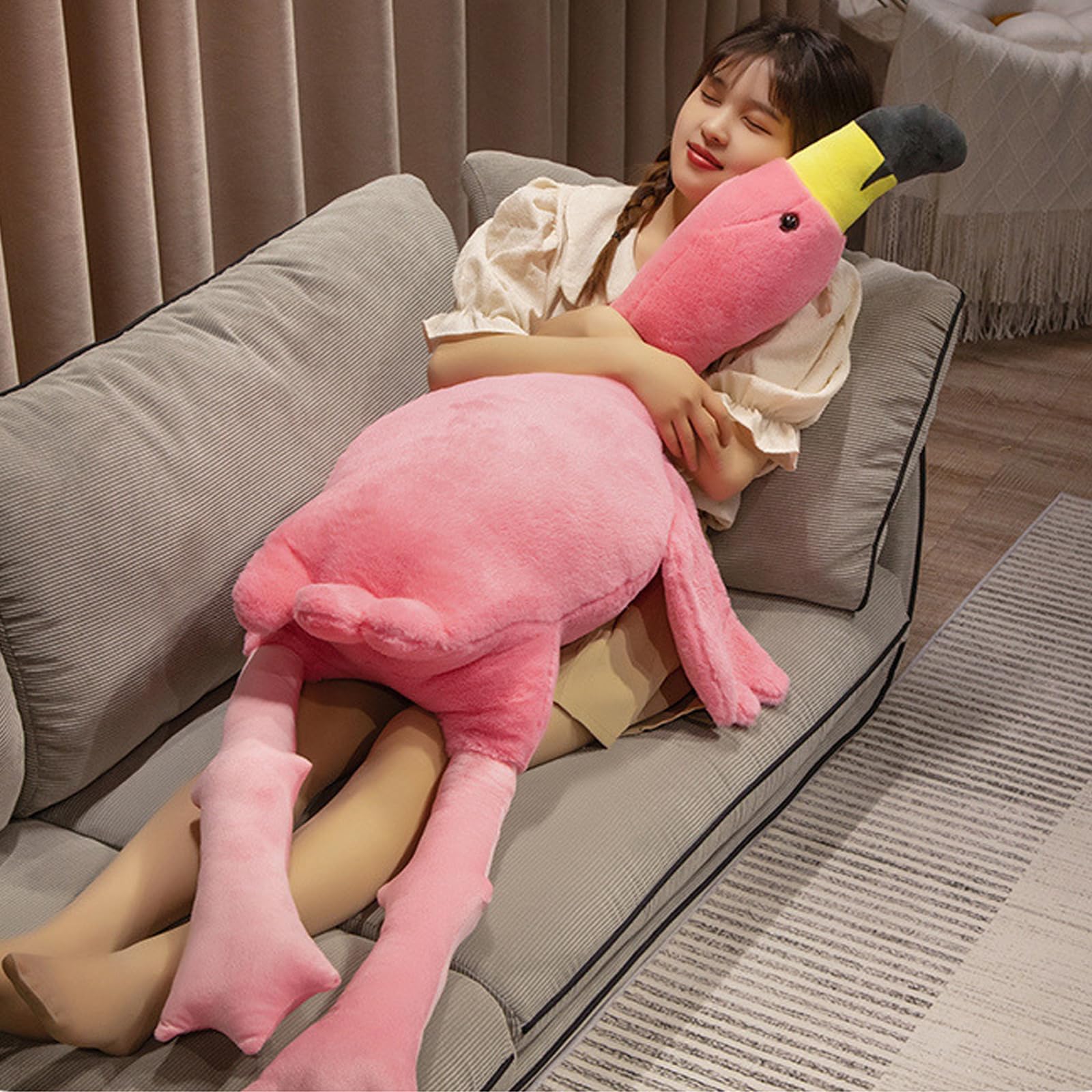 XQEYNT 63' Flamingo Stuffed Animal Plush Pillow Giant Stuffed Animal Plush Doll Pink Flamingo Plush Toys for Kids Birthday Chri