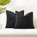 Juspurbet Set Of 2 Black Chenille Throw Pillow Covers 22X22 Inch Soft Textured Decorative Cushion Cases For Couch Sofa Bed Solid