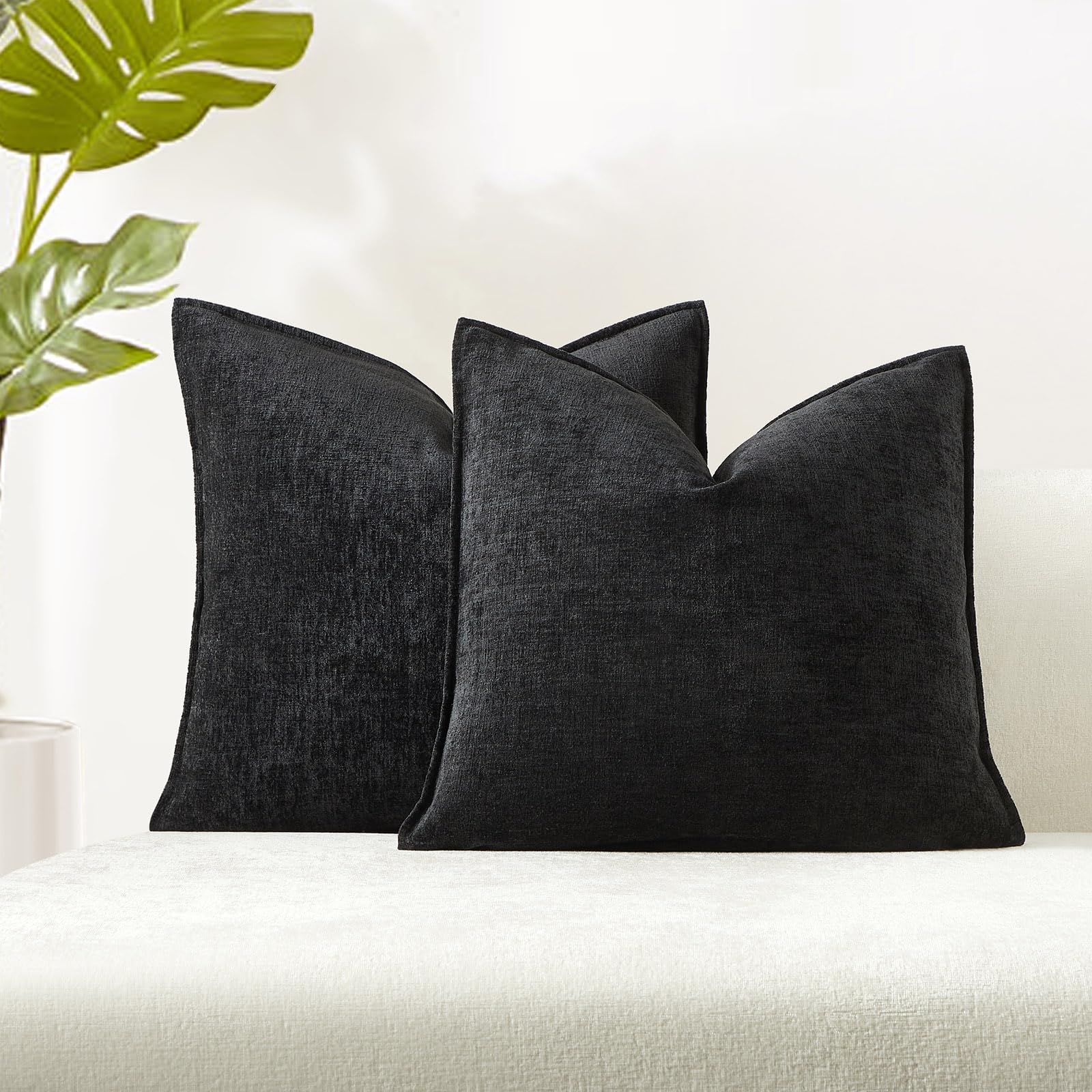 Juspurbet Set Of 2 Black Chenille Throw Pillow Covers 26X26 Inch Soft Textured Decorative Cushion Cases For Couch Sofa Bed Solid