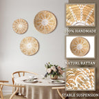 Boho Wall Basket Decor Set Of 3 Decorative Bulrush Woven Basket Wall Decor Set Rustic Hanging Handmade Round Woven Wall Decor Wi