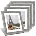 Hongkee 10x10 Picture Frame Set of 4, Made of Glass and Grey Wooden Frame - Display Picture 8x8 with Mat or 10 x 10 Without Mat,