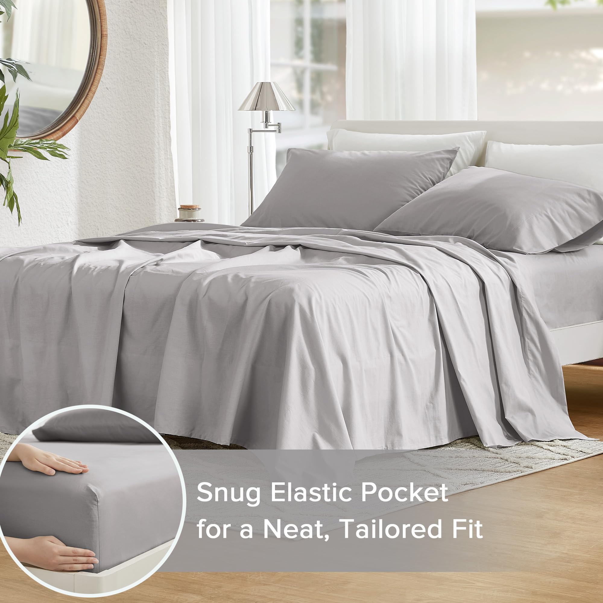 Comfort Spaces 100% Cotton Sheet Set Breathable, Lightweight, Soft With 14' Elastic Pocket Fits Up To 16' Mattress, All Season Cozy Bedding, Matching Pillow Case, Full Grey 4 Piece