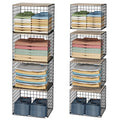 4PCS Wider Closet Organizers and Storage, Stackable Closet Shelf Organizer Storage Bins with Wood Top for Sweaters Jeans, Clothe