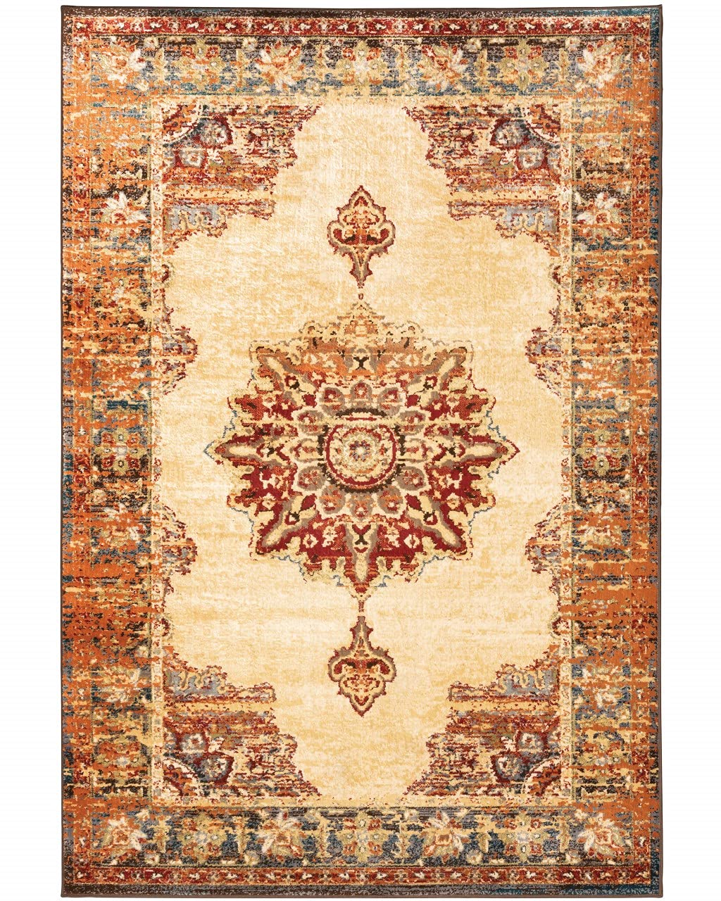 HomeRoots Polypropylene 4’ x 6’ Gold and Orage Floral MedallionArea Rug