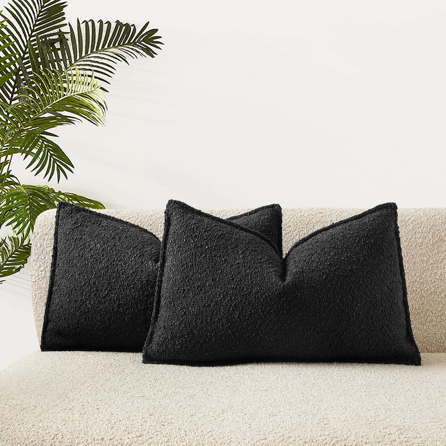 Juspurbet Black Boucle Lumbar Throw Pillow Covers 16X24 Inch Set Of 2 For Couch Bedroom Sofa Living Room Decorative Soft Thick T