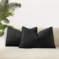 Juspurbet Black Boucle Lumbar Throw Pillow Covers 16X24 Inch Set Of 2 For Couch Bedroom Sofa Living Room Decorative Soft Thick T