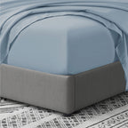 Cathay Home Full Fitted Sheet - Double Brushed Ultra Soft - Wrinkle & Fade Resistant - 21' Extra Deep Pocket Fitted Sheet Only - Good Fit For 19'-23' Deep Mattress (Full, Blue Fog)