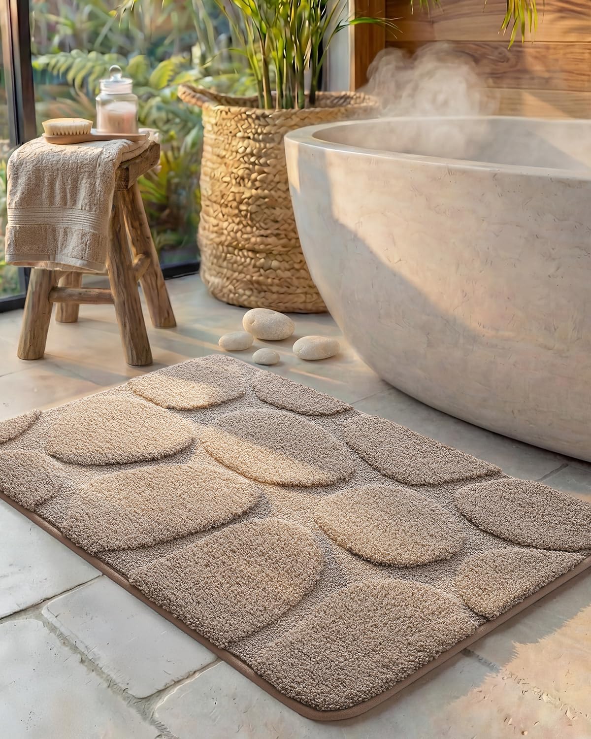 Color&Geometry Bathroom Rugs Non Slip Washable, 17x30 Absorbent Bath Mats for Bathroom Soft, Light Brown Shower Mat Outside Sh