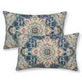 Gohdiwh Boho Lumbar Pillow Covers 12X20 Set Of 2, Blue Yellow Carpet Pattern Decorative Throw Pillows Linen Ethnic Design Farmho