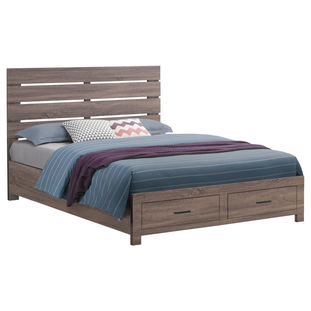Coaster Home Furnishings Brantford Farmhouse Wood Queen Size Storage Panel Bed Frame Platform Bed 49-inch Headboard Barrel Oak 207040Q