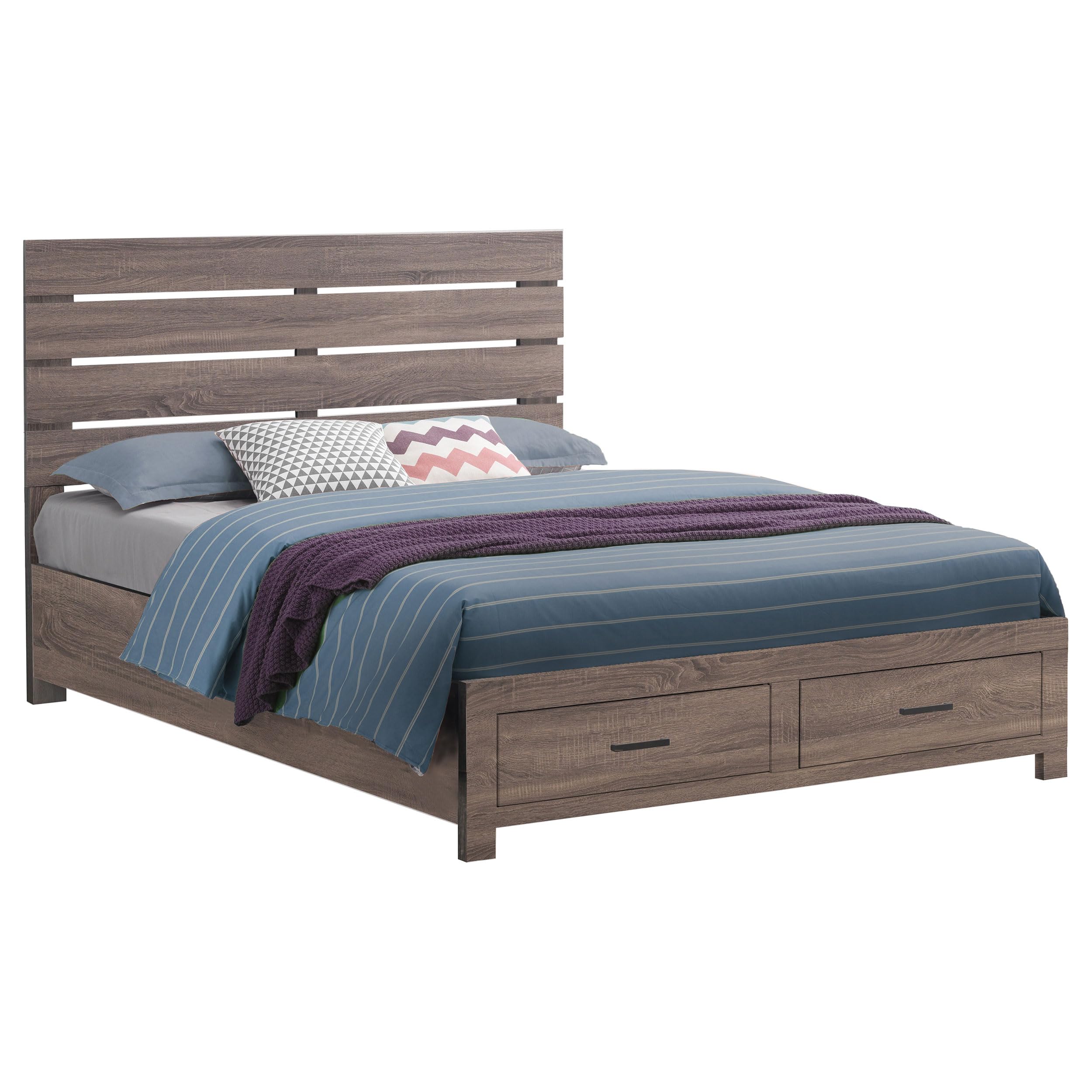 Coaster Home Furnishings Brantford Farmhouse Wood Eastern King Size Storage Panel Bed Frame Platform Bed 49-inch Headboard Barrel Oak 207040KE