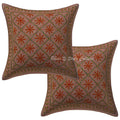Stylo Culture Decorative Cotton Cushion Covers 16X16 Inch Sequins Gold Zari Embroidered Brown Drawing Room Decor Floral Rajastha