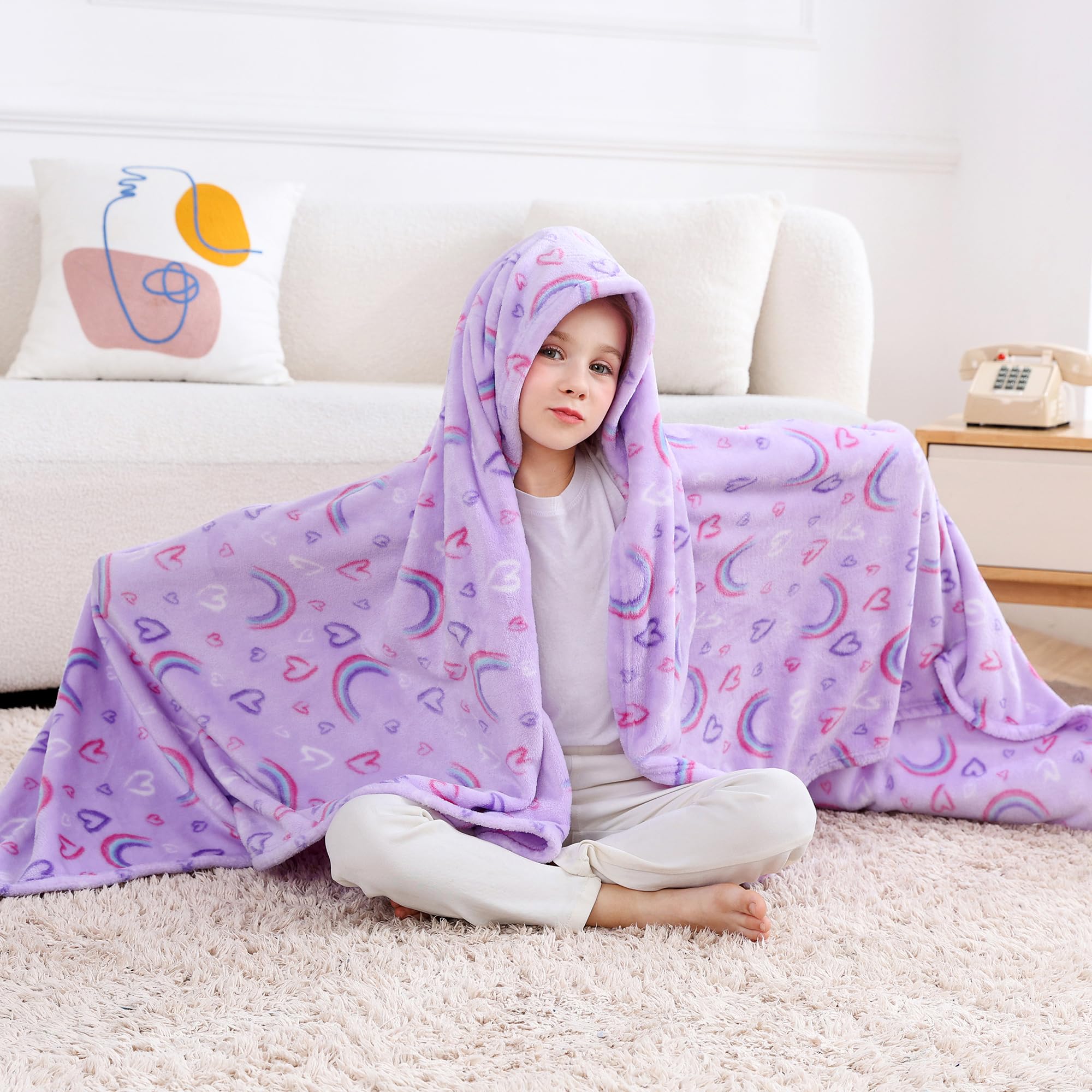 Softan Rainbow Blanket For For Girls, Soft Cozy Flannel Kids Throw Blanket For Boys And Girls, Cute Kids Blanket For Sofa Couch