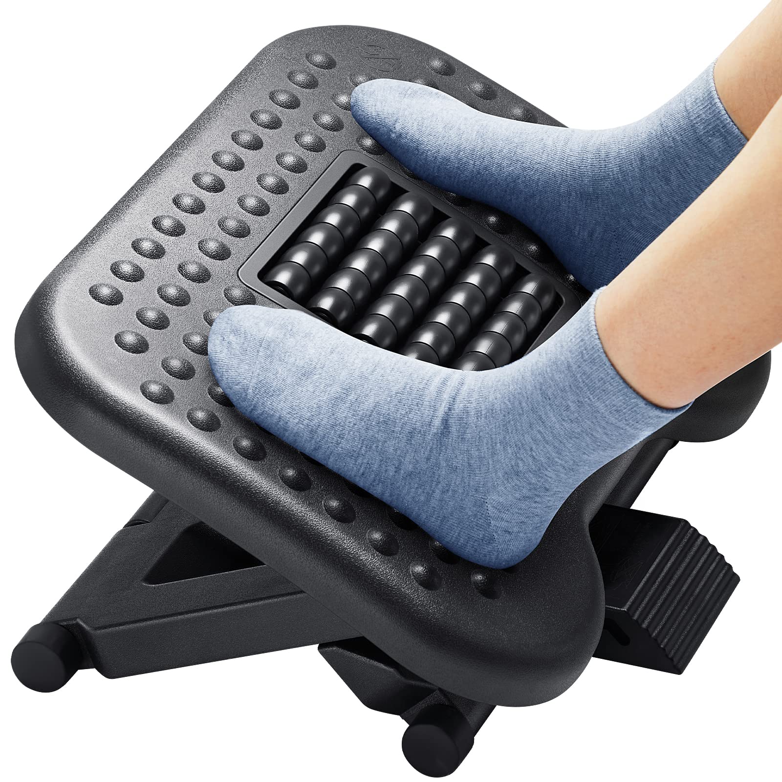 HUANUO Foot Rest for Under Desk at Work, Adjustable Footrest with Massage Texture and Roller, Ergonomic Foot Stool with 3 Height
