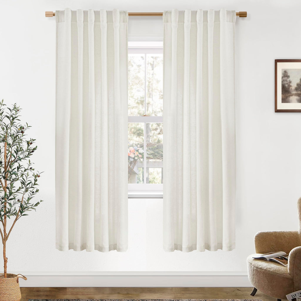 PANELSBURG 78 Inch Curtains,Back Tab Light Filtering Linen Semi Sheer Curtains 78 Inches Long for Living Room Set 2 Panels,Cream