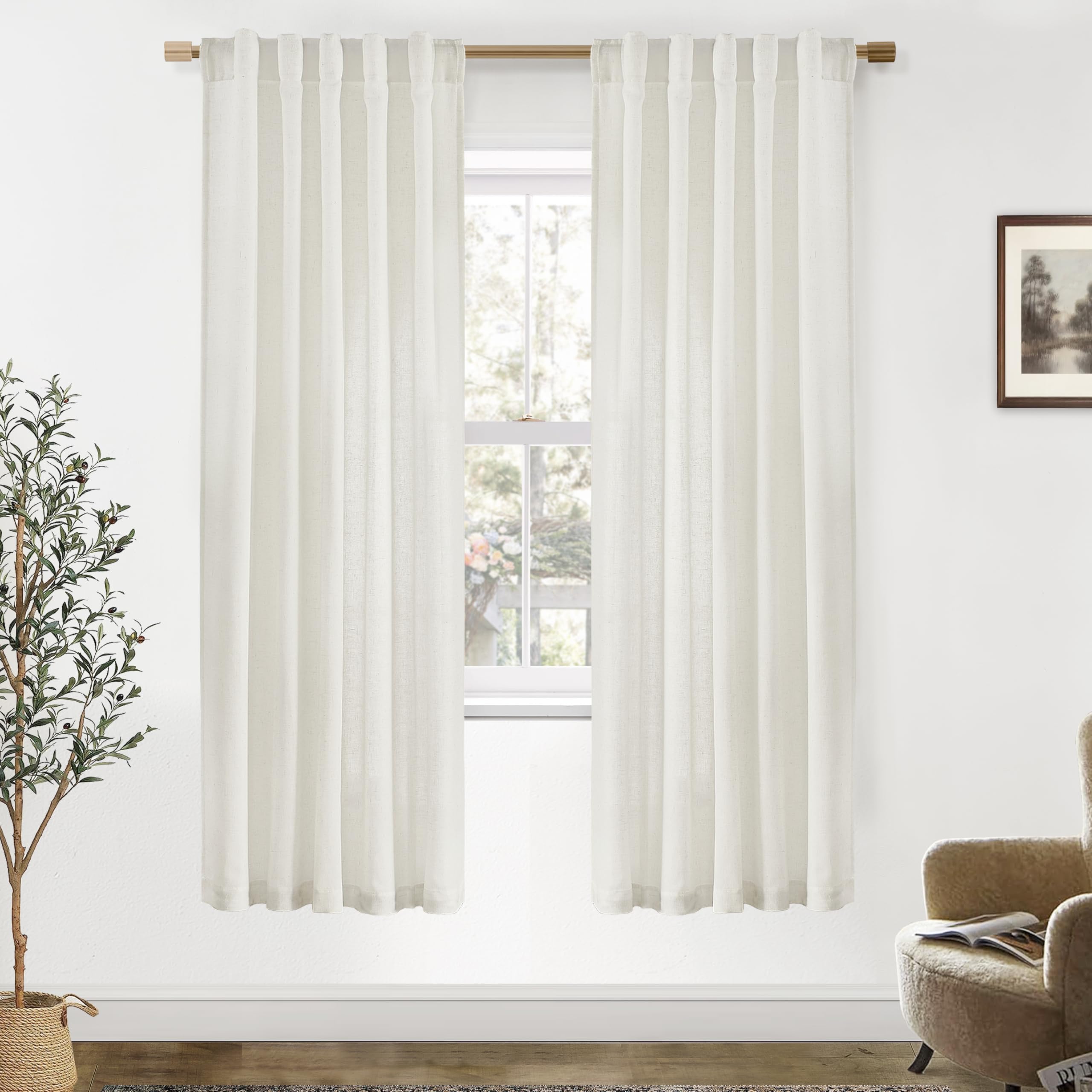PANELSBURG 78 Inch Curtains,Back Tab Light Filtering Linen Semi Sheer Curtains 78 Inches Long for Living Room Set 2 Panels,Cream