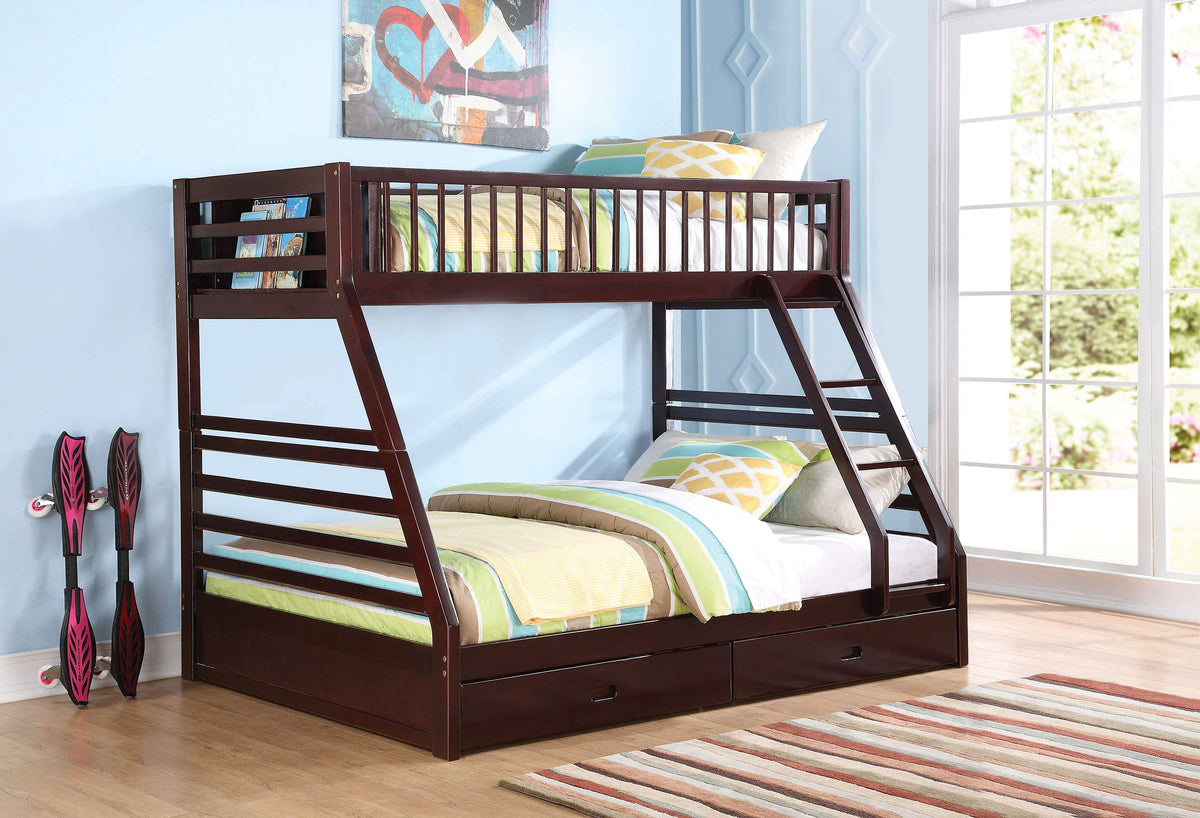 HomeRoots Pine Wood, MDF, Plywood 83&quot; X 63&quot; X 65&quot; Espresso Pine Wood Bunk Bed