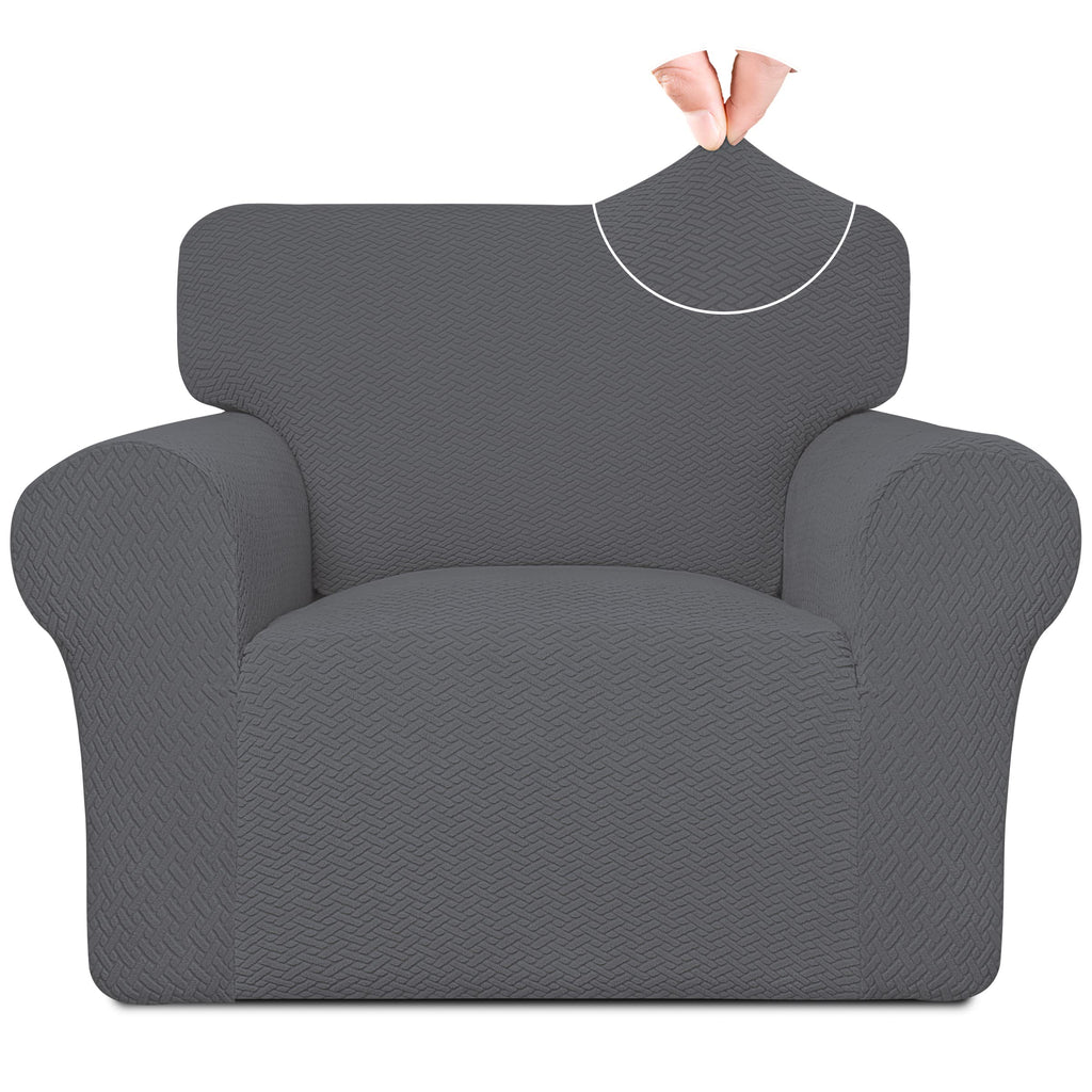Easy-Going Stretch Jacquard Chair Couch Cover, 1-Piece Soft Sofa Cover, Sofa Slipcover With Anti-Slip Foams, Washable Furniture Protector For Kids, Pets ( Chair, Gray)