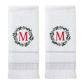 SKL Home Christmas/Winter Wreath Monogram Hand Towel M 2pc Set for Bath/Kitchen/Bar & Gift, White