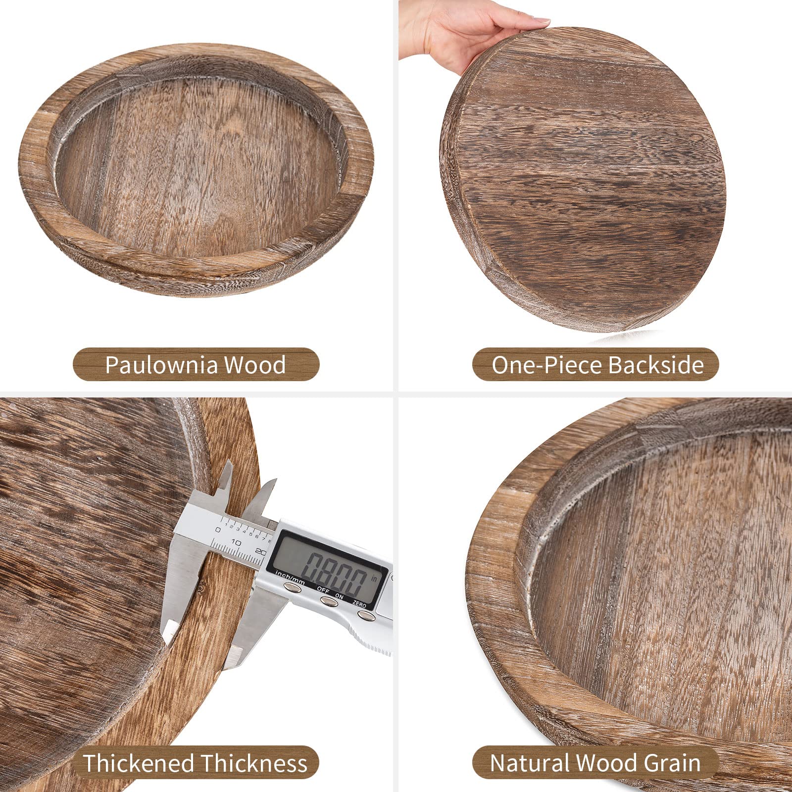 Hanobe Candle Plate Holder Tray: Round Wooden Decorative Candle Plate Small Farmhouse Table Centerpiece Rustic Wood Tealight Pil