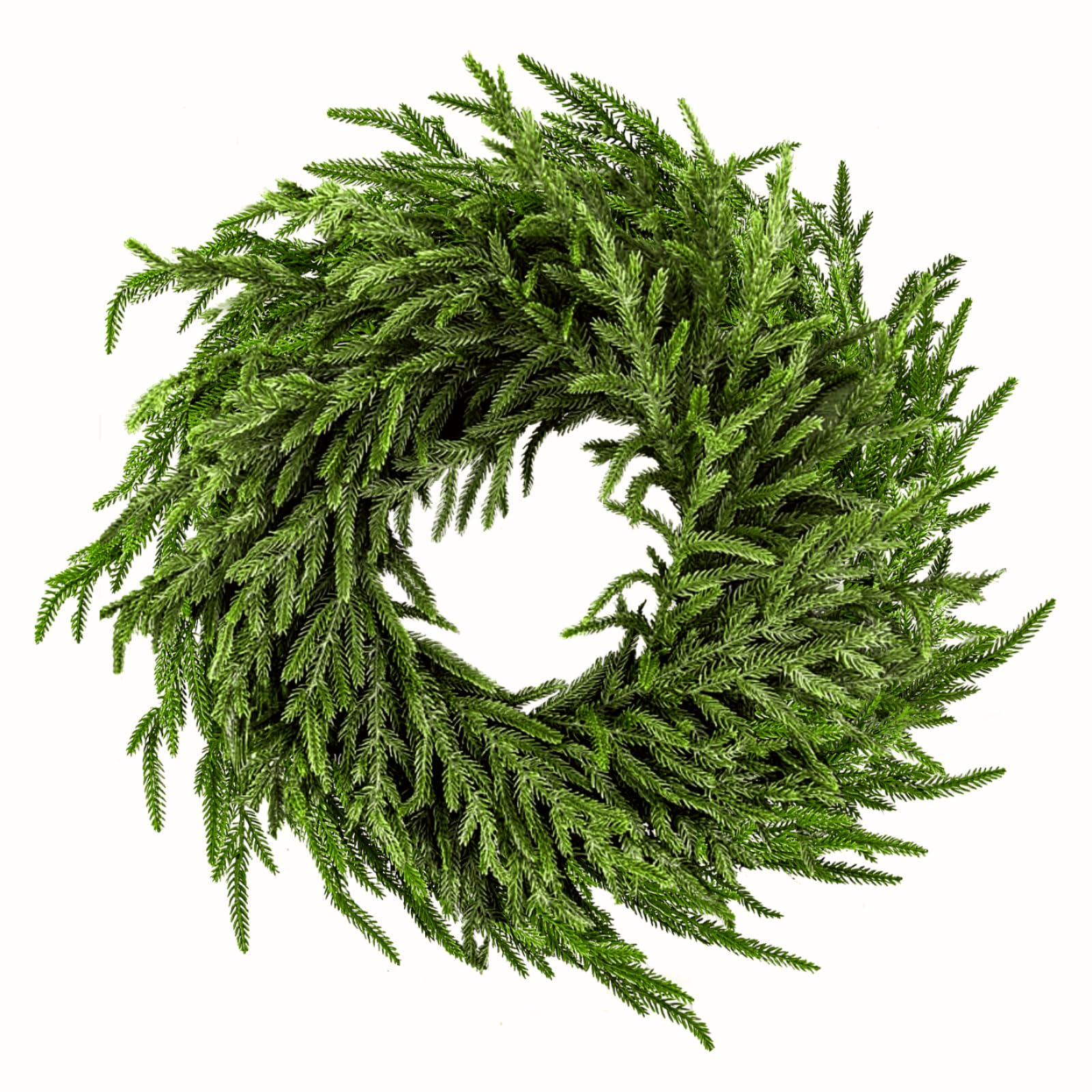 ENVEN 24 Norfolk Pine Wreath for Front Door, Real Touch Norfolk Pine Wreath Artificial Green Wreath Greenery Realistic Wreath Ho