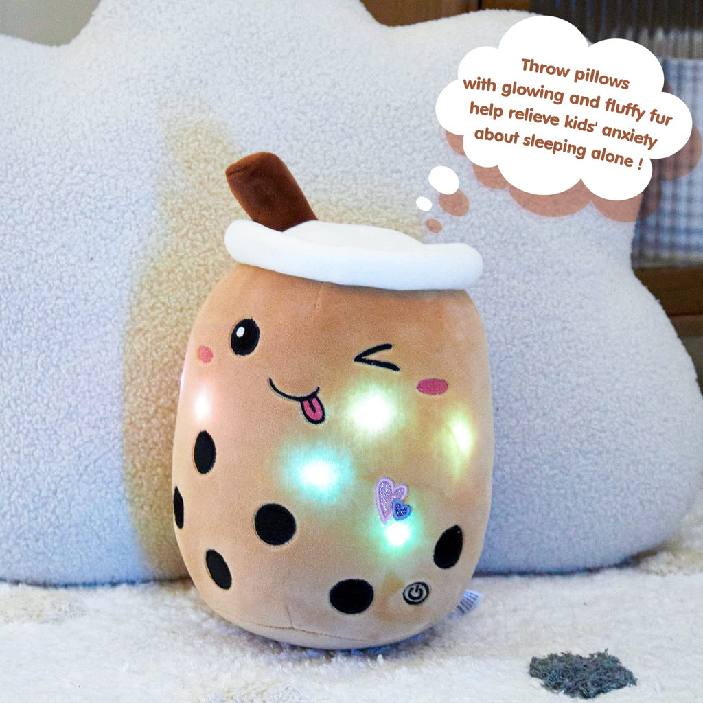 Athoinsu Light Up Chocolate Milk Tea Plush Pillow,10'Kawaii Bubble Stuffed Animal Toy With Led Lights,Birthday Christmas Holida