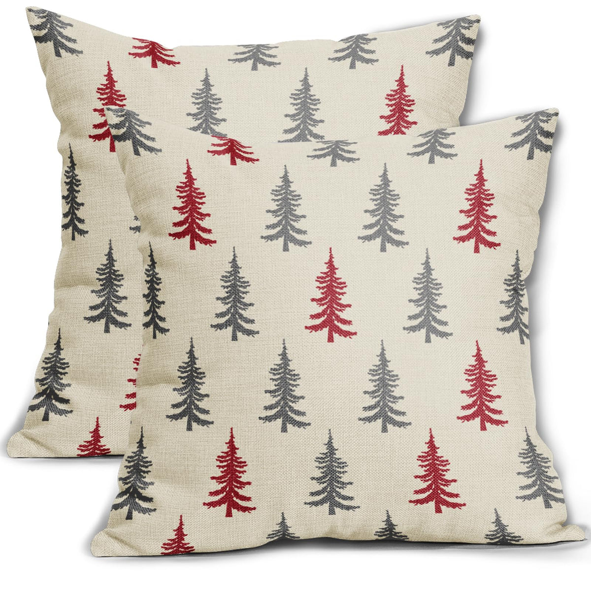 Christmas Tree Pillow Covers 18X18 Set Of 2 Grey Gray Red Xmas Rustic Style Winter Print Decorative Outdoor Pillowcases Farmhous