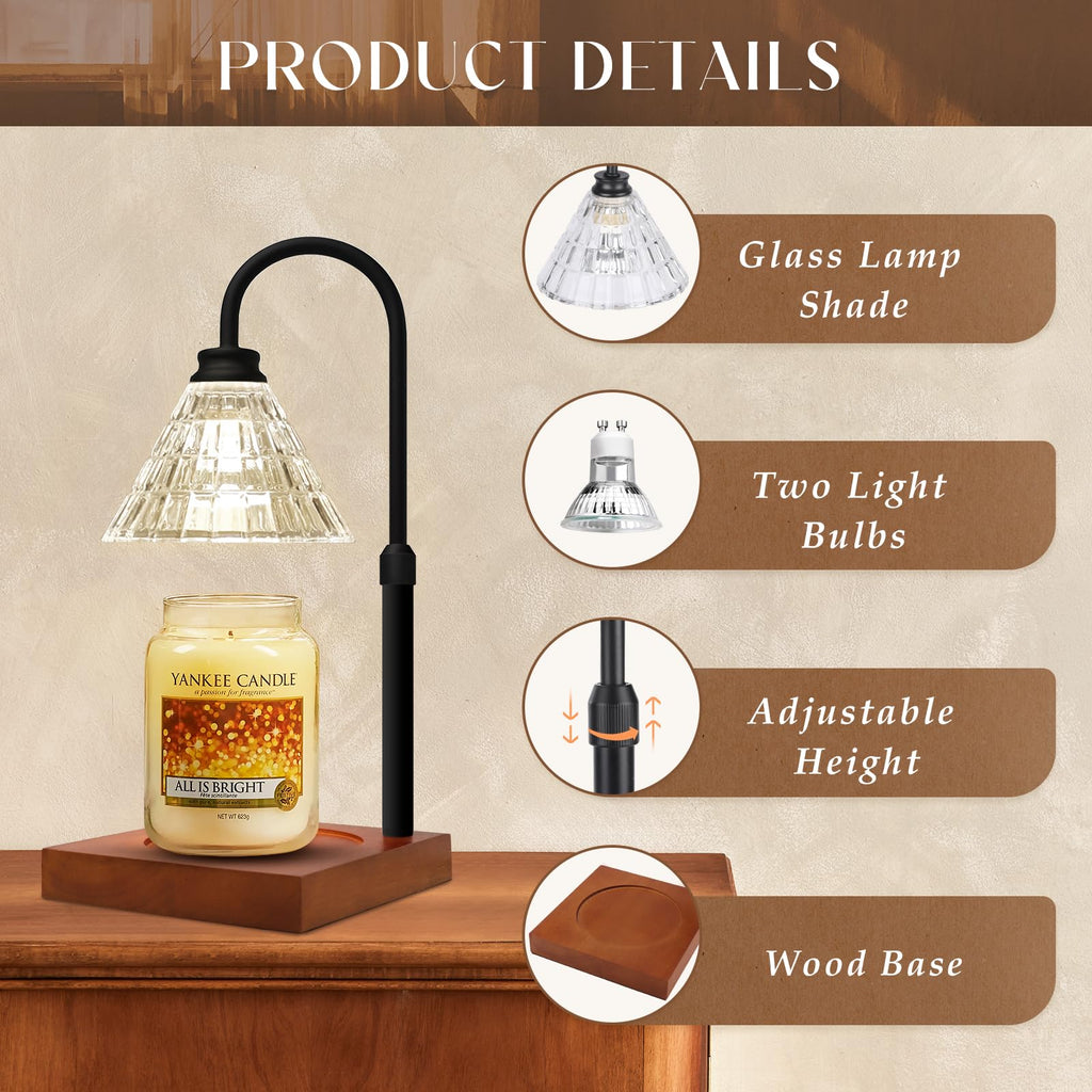 MAKYTWOW Candle Warmer Lamp with Dimmer & Timer, Black Wood, Compatible with Yankee Large Jar Candles, Home Decor Gift