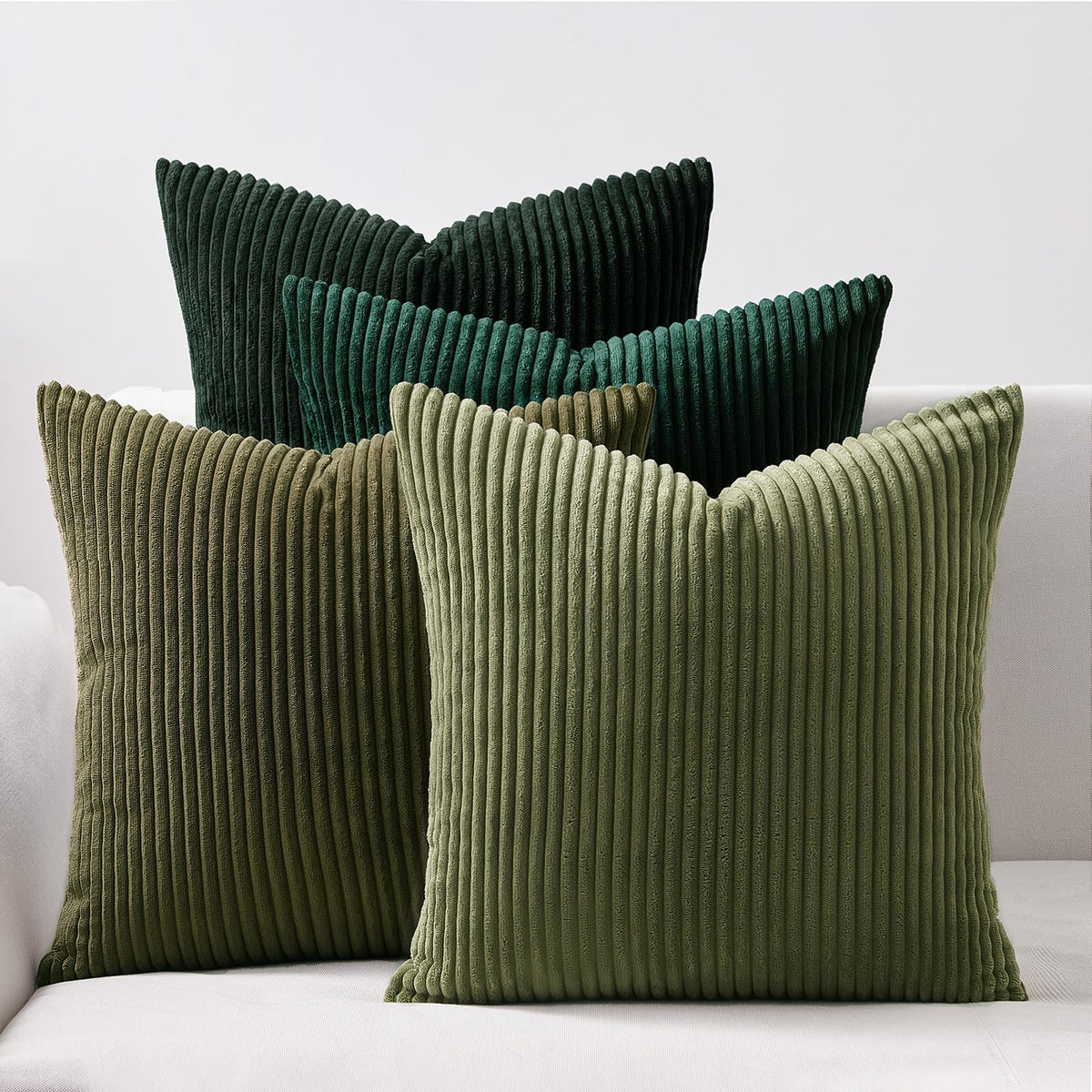 Topfinel Christmas Decorative Throw Pillow Covers Green Series,Winter Fluffy Corduroy Striped Euro Pillows Shams For Couch Bed B