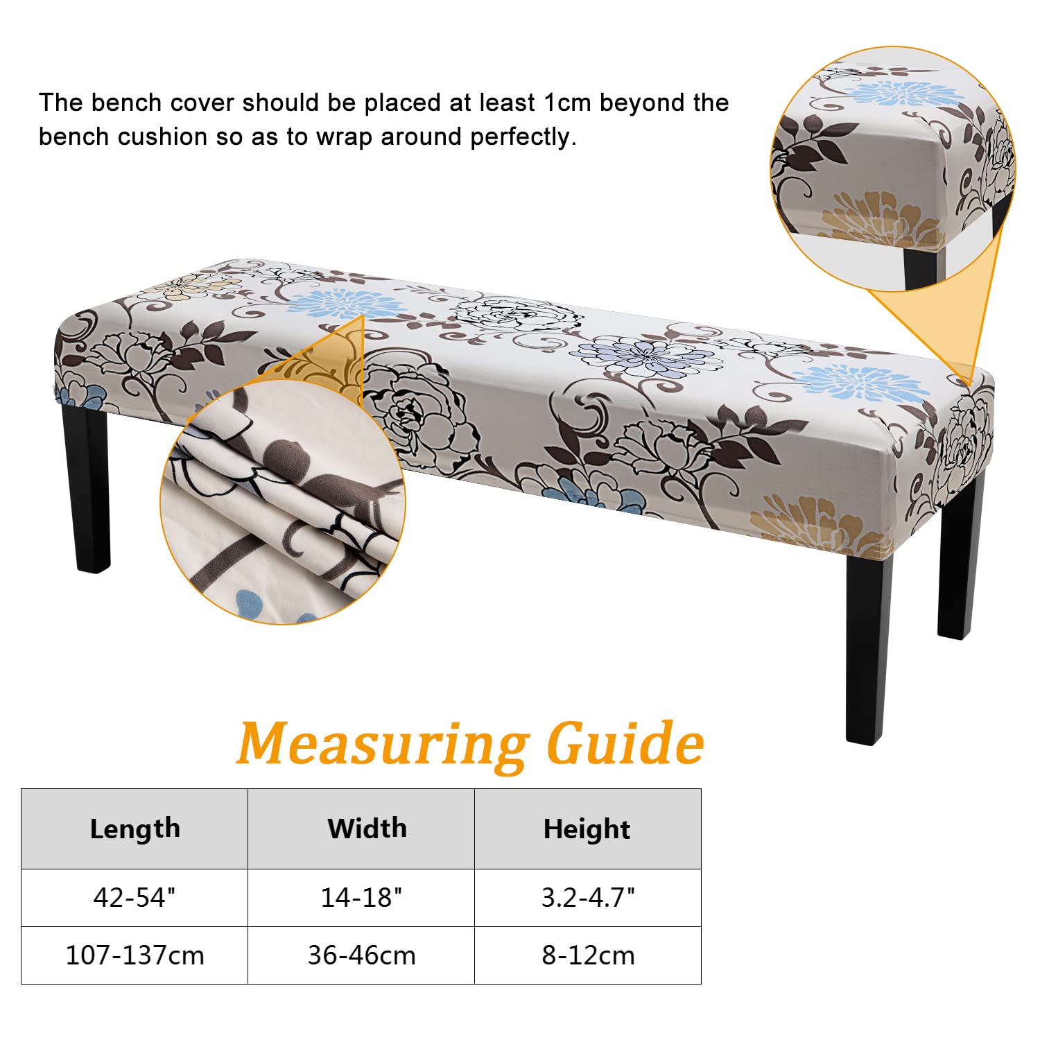 Fuloon Stretch Dining Bench Cover, Anti-Dust Removable Bench Slipcover Washable Print Bench Seat Protector Cover For Living Room, Bedroom, Kitchen (Milky White)