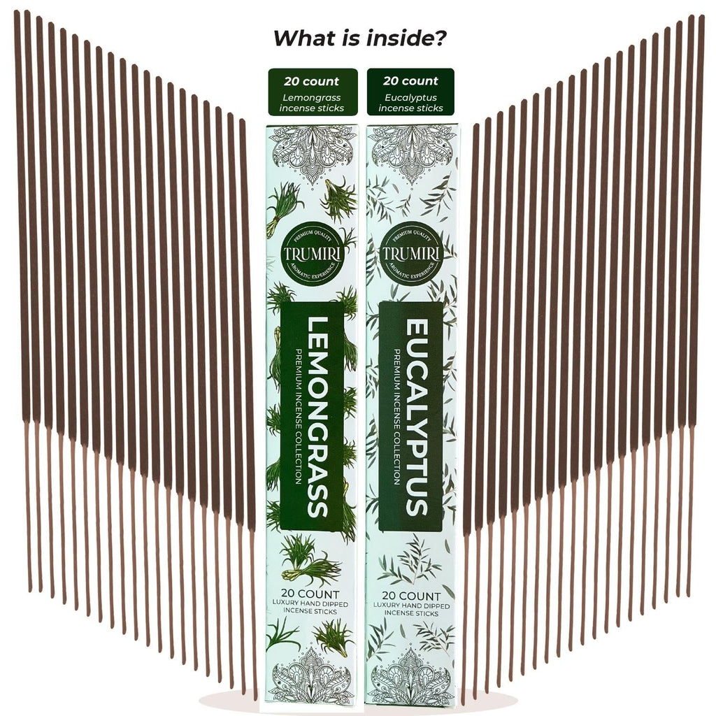 Trumiri Incense Sticks - Combo Pack Of 40 Insence-Sticks - 20 Lemongrass + 20 Eucalyptus - Insenses - Insents - Incents - Inscen
