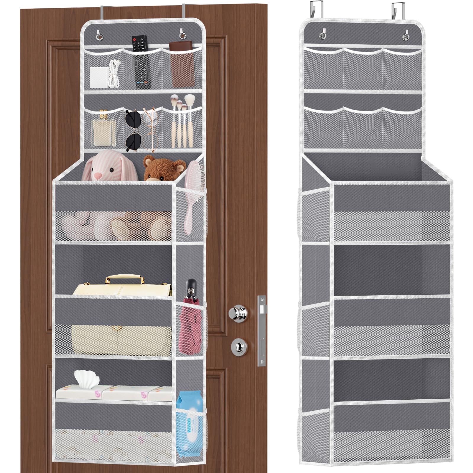 SpaceHacks 5-Tier Over The Door Organizer with Mesh Pockets, Baby Nursery Storage for Closet, Bathroom and Bedroom, Adjustable H