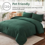 Avelom Dark Green Seersucker Queen Comforter Set (90X90 Inches), 3 Pieces-100% Soft Washed Microfiber Lightweight Comforter With 2 Pillowcases, All Season Down Alternative Comforter Set For Bedding