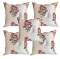 Pink Parrot Dopian Silk (Beige Base) Throw Pillow Covers/Cushion Covers (16X16 Inches)  Set Of 5 Code 021