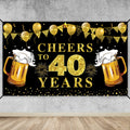 Lnlofen Large Cheers to 40 Years Banner Backdrop, Black Gold Happy 40th Birthday Decorations Party Supplies, 40th Anniversary Po