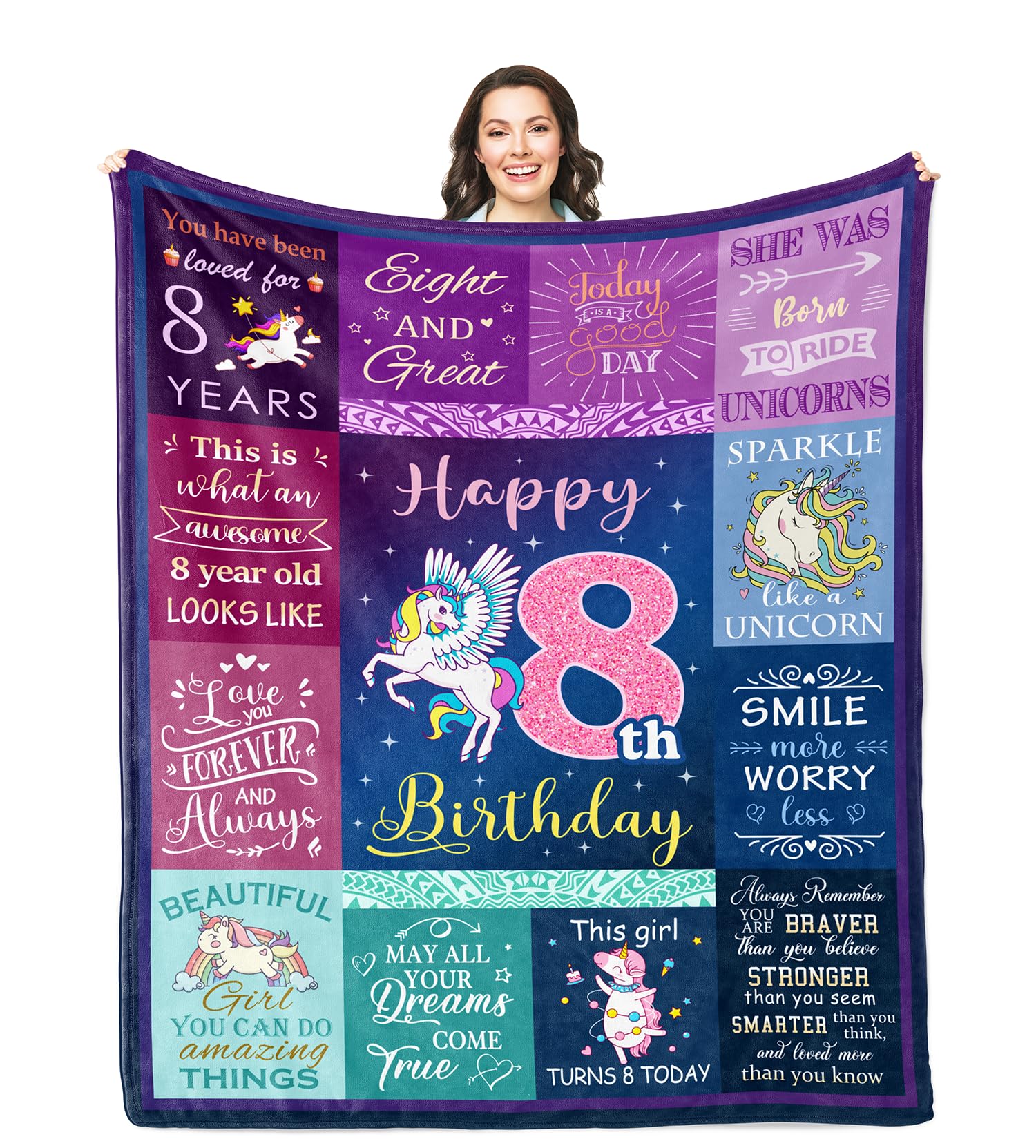 Solzien 8 Year Old Girl Birthday Gift Ideas Blanket 50''x40'', Best Gifts for 8 Year Old Girls, 8th Birthday Gifts for Girl, Bir