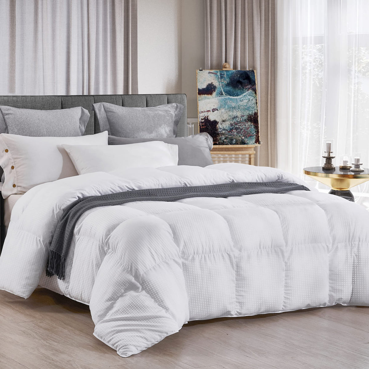 Aboutabed Queen Bedding Comforter Duvet Insert - All Season Goose Down Alternative - Ultra Soft Quilted Comforters With Corner T