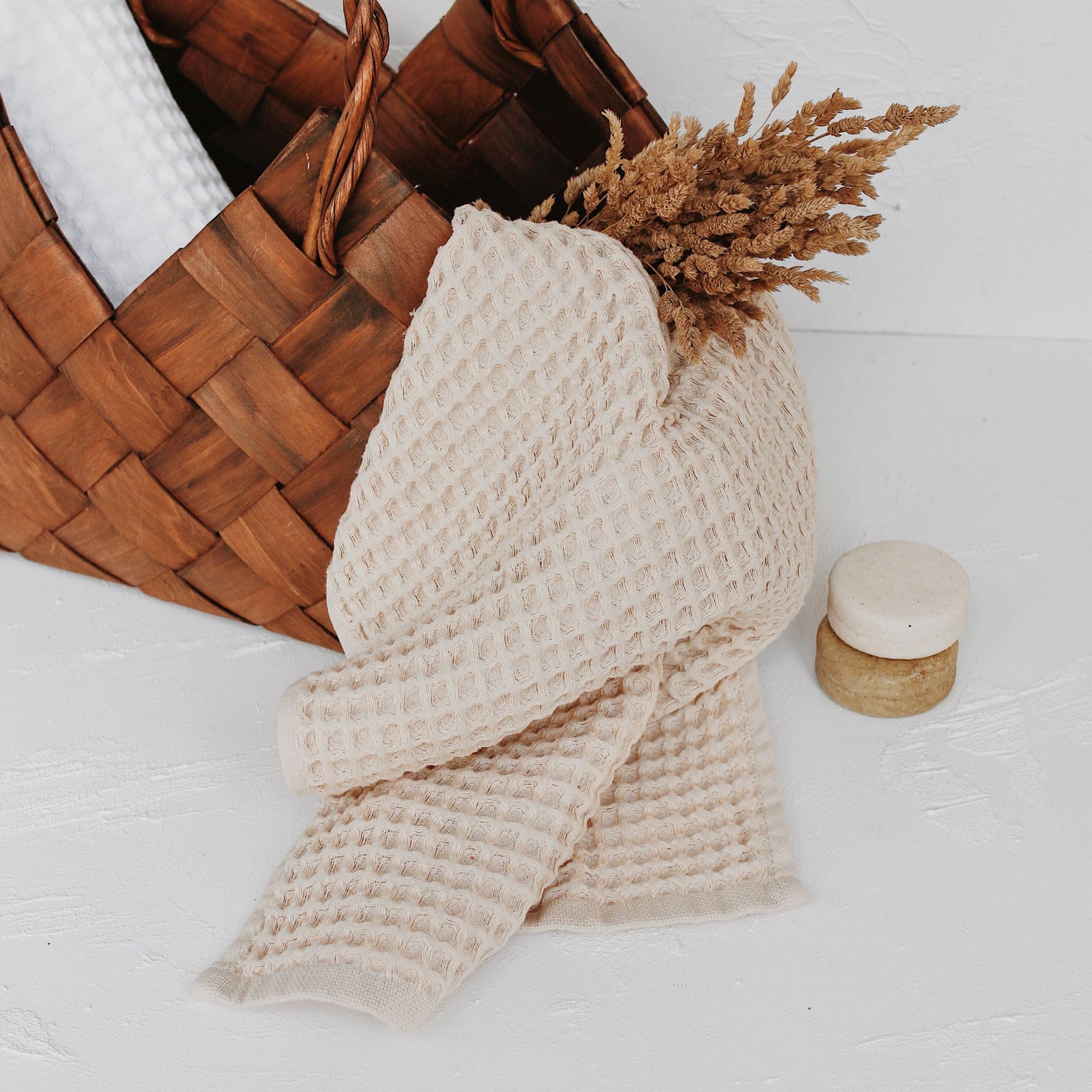 Sea Me At Home Waffle Bath Towel Set, 100% Cotton (Mustard, Bath Towel Set)