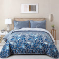 Wongs Bedding Blue Floral Quilt Set Full, 3 Pieces Botancal Leaves Bedspread Coverlet Set With 2 Pillowcase, Soft Floral Bedding