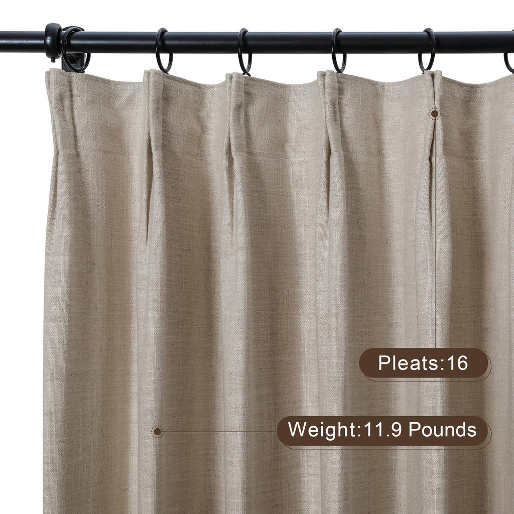 Twopages Burlywood Linen Pinch Pleat Curtain For Living Room, Window Treatment Curtain Panel Double Layer Light Filtering Room D
