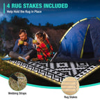 Haushof 5'X8' Outdoor Rug Waterproof With Led Strip Light, Reversible Outdoor Plastic Straw Rug, Patio Rug With 4 Rug Stakes, Outdoor Carpet Mat For Rv, Camping, Beach, Porch, Balcony, Black&White