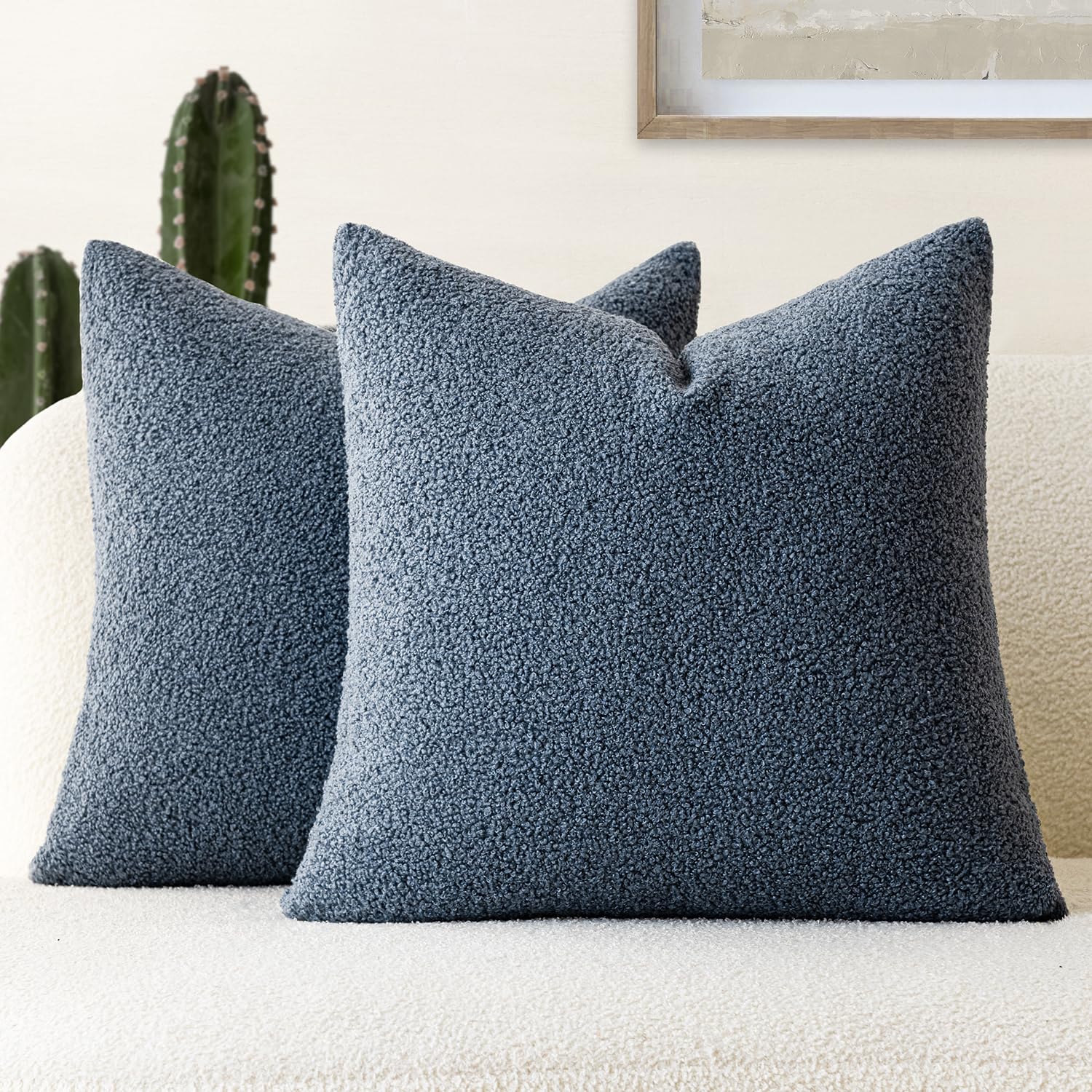 Foindtower Pack Of 2, Curly Faux Fur Decorative Throw Pillow Covers Soft Plush Cushion Case With Zipper Cozy Fluffy Boho Pillowc