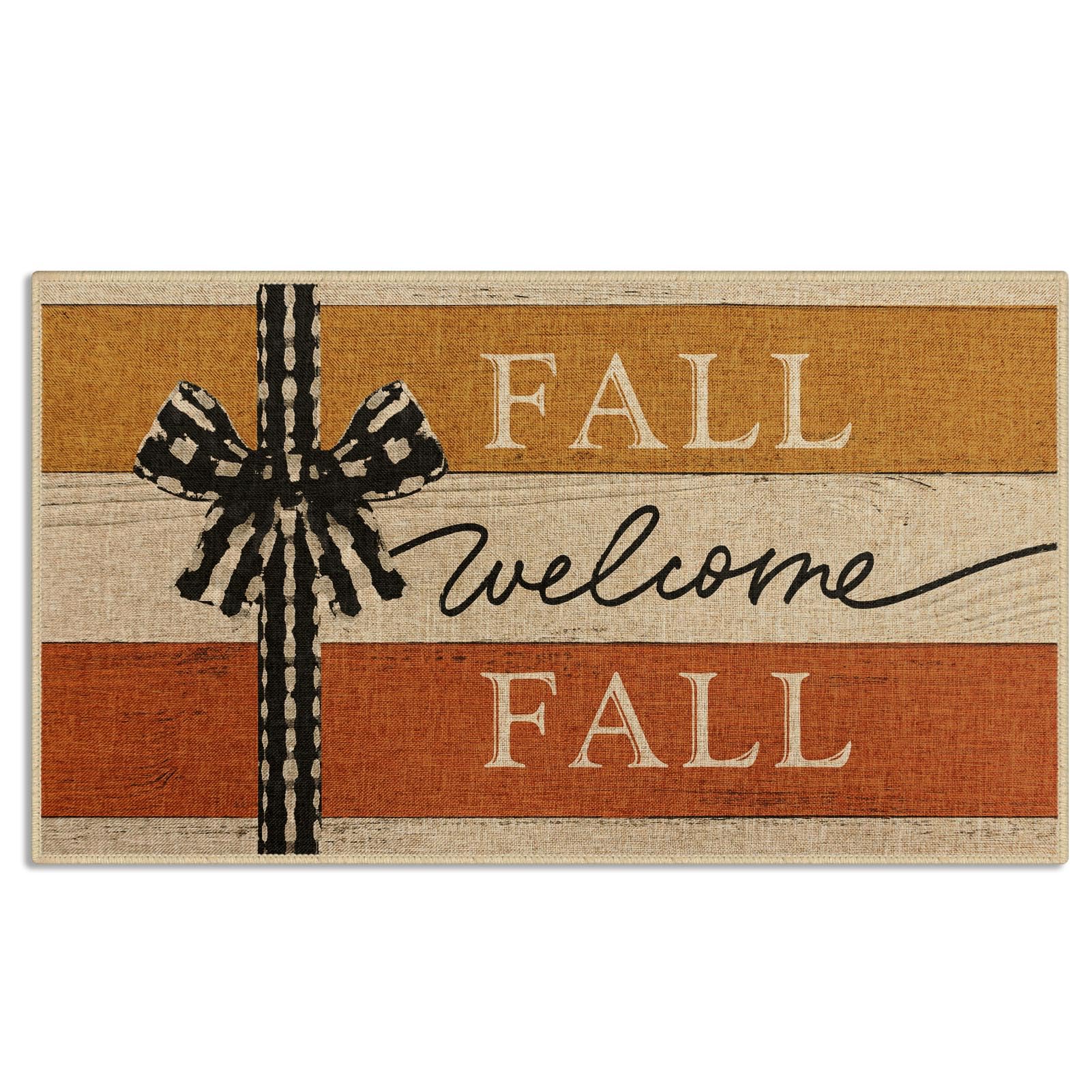Arttown Fall Door Mat, Welcome Indoor Front Door Mat Orange Yellow Striped Doormat Outdoor Entrance Non Slip Absorbent Resist Di
