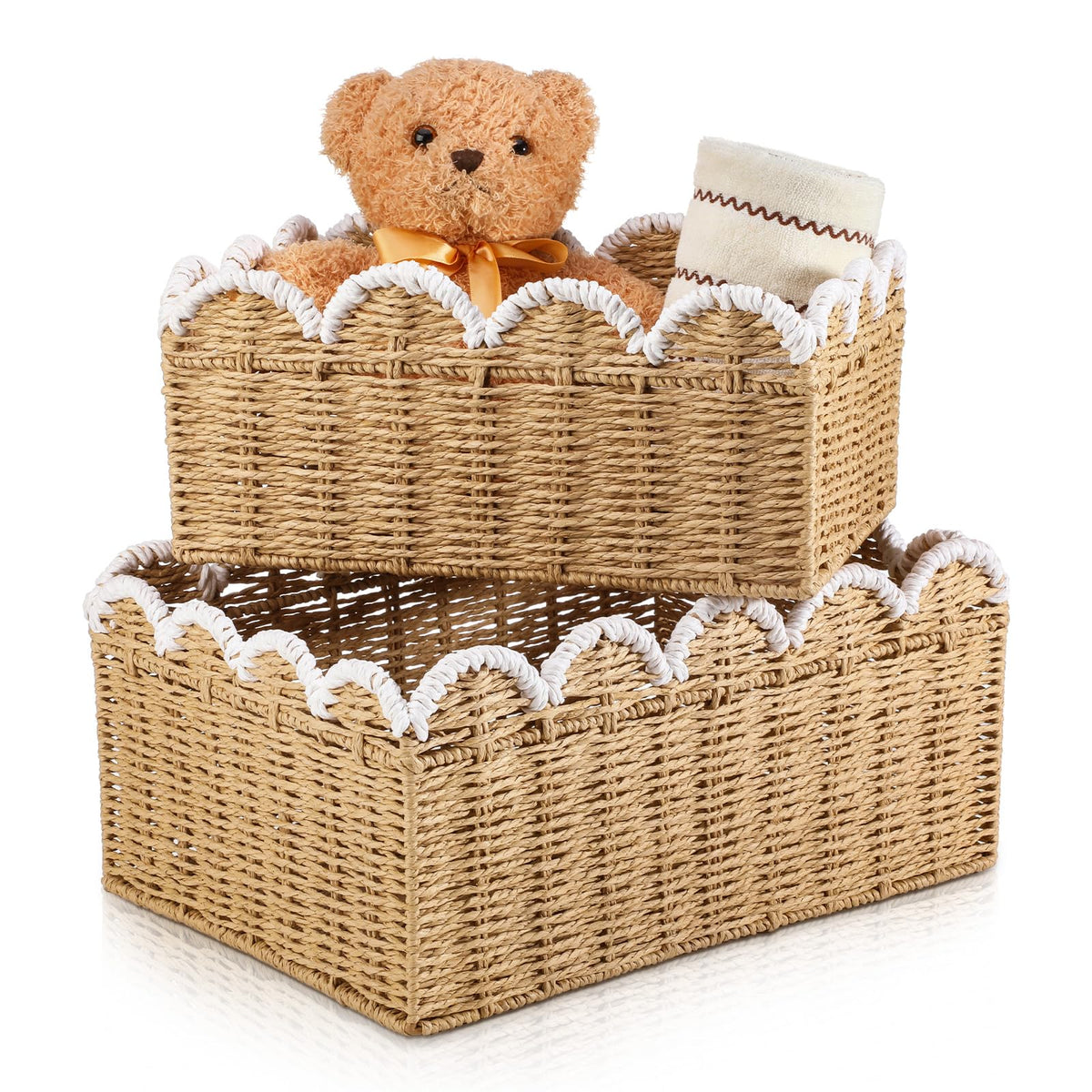 Ferrochef 2 Pack Scalloped Wicker Baskets Handwoven Rattan Basket