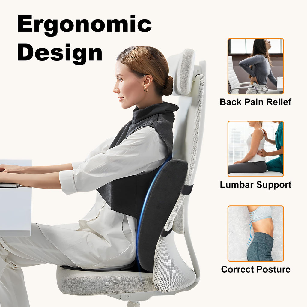 Cili Lumbar Support Pillow For Office Chair, Heated Back Support Pillow With Vibration, Back Massager For Chair, Back Rest Cushi