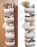 5 Tier Over The Door Hanging Basket, Boho Woven Cotton Wall Mounted, Grey