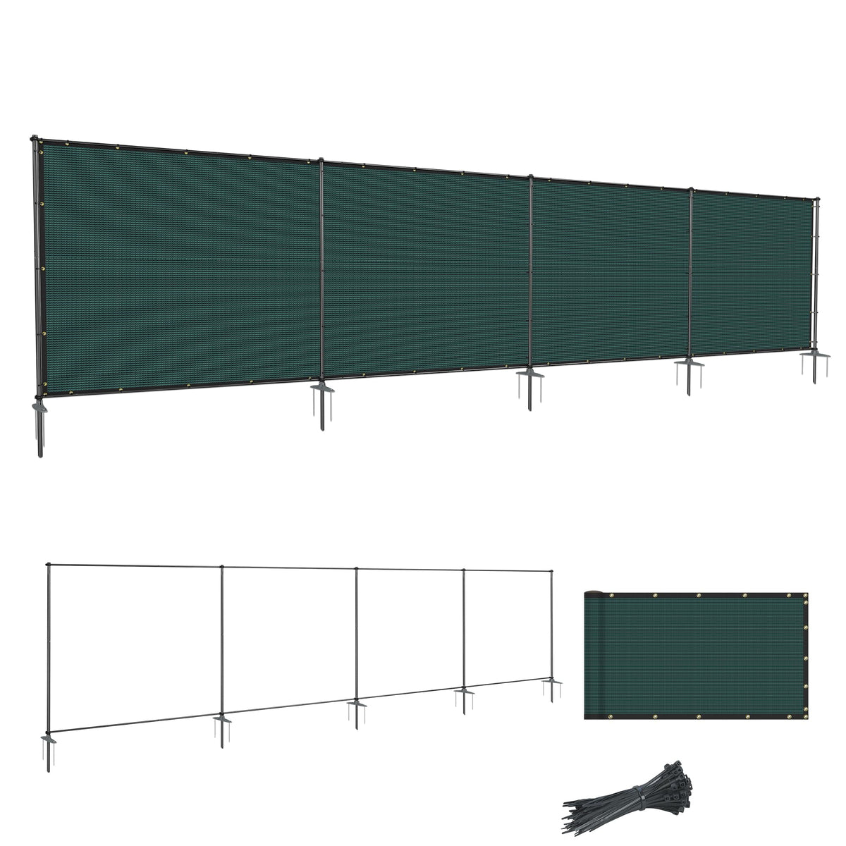 Sunnyroyal 5' X 112' Privacy Fence Screen With Iron Poles No Dig Heavy Duty Windscreen Net Fabric Dog Fence For Outdoor Patio Gr