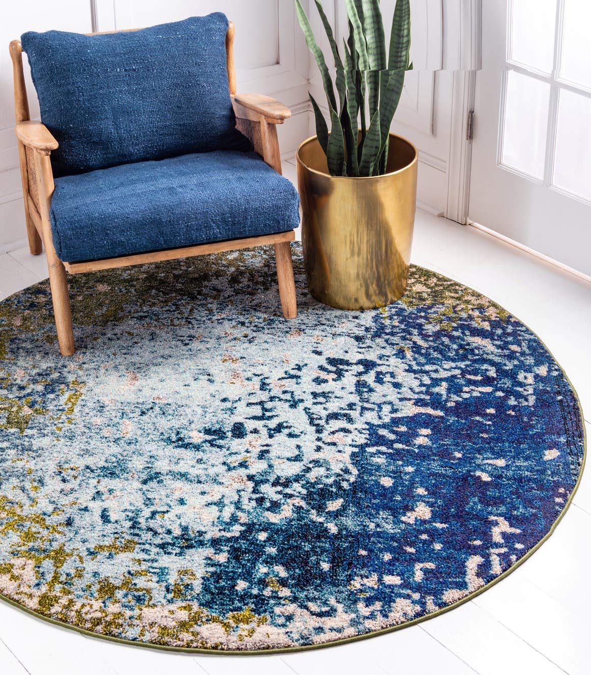 Unique Loom Estrella Collection Abstract, Modern, Light Colors, Distressed Area Rug, 6 1 x 6 1, Blue/Beige