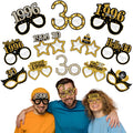 Turypaty 24Pcs 1996 30th Birthday Paper Glasses Decorations for Men Women - Black Gold Happy 30th Birthday Paper Eyeglasses Phot